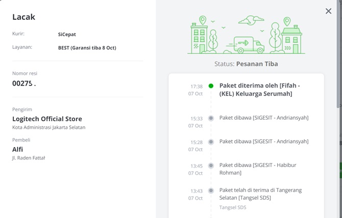 fitur lacak paket tokopedia